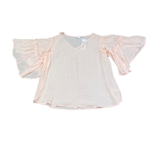 New Directions Pale Pink Blouse SIZE 1X V Neck Ruffle Sleeve Flowy Top